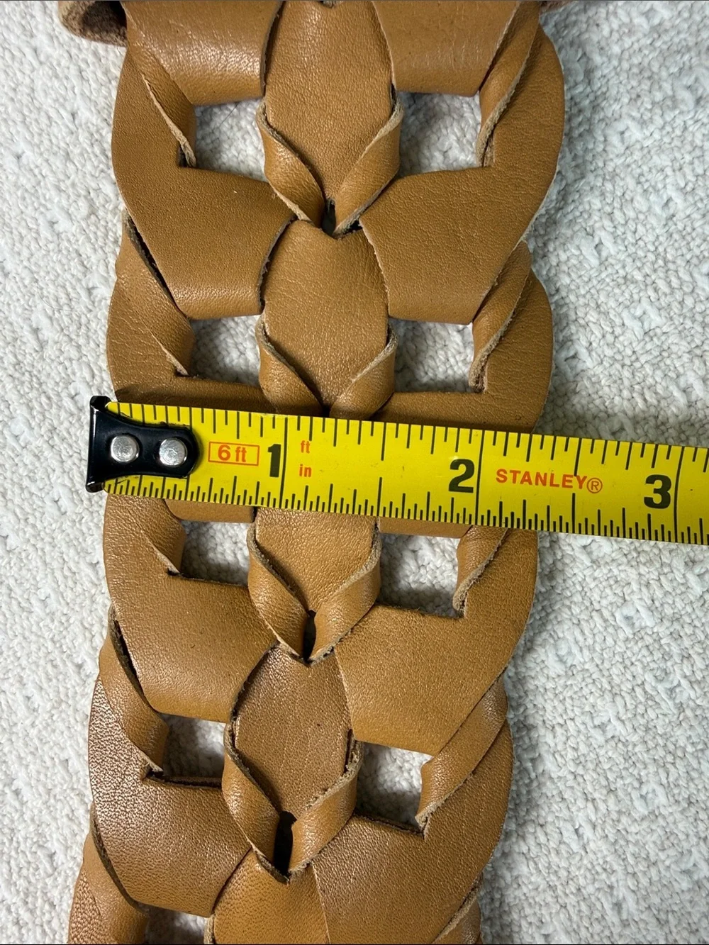 Chicos wide leather tan woven braided belt